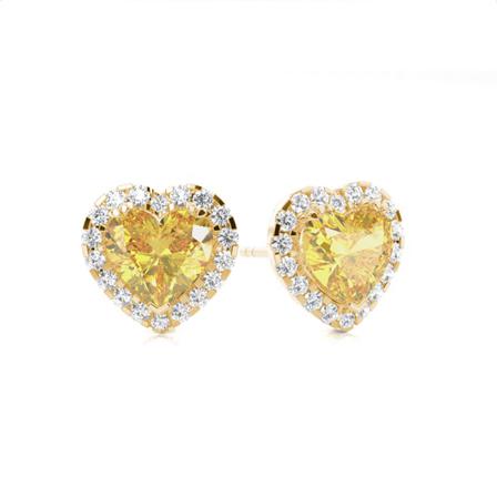 1.00 Carat Coeur Diamant Jaune Boucles d'oreilles in 9K Or Jaune - VS1