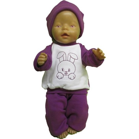 Lila/vit joggingdress med kanin till Baby Born, dockkläder.