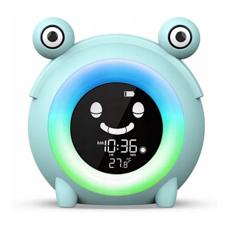 Cartoon Smart Frog LED-klocka Barn Sova Träning Digital Väckarklocka med USB-laddning Nattljus Klocka Blå