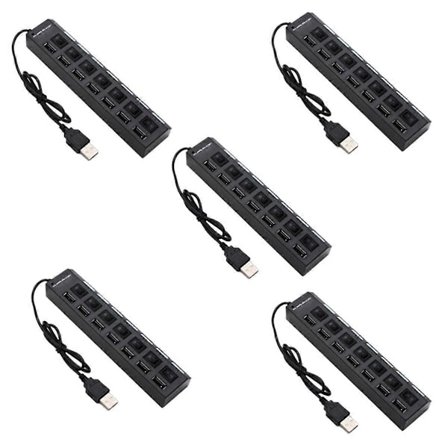USB Hub Forlænger 7 Port Hub Sort og Hvid med Strømafbryder Lys Hub 7 Port Dockingstation 5 Stykker