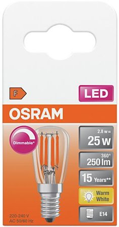 OSRAM Led Lyspære E14 T26 25 250lm klar Dimbar Varmhvit