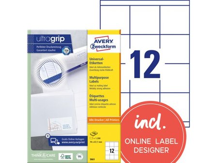 AVERY Etikett UltraGrip 70x67,7mm 1200/fp - Lyreco - Emballage och lagerutrustning - Etiketter och godsmärkning - Multifunktionsetiketter