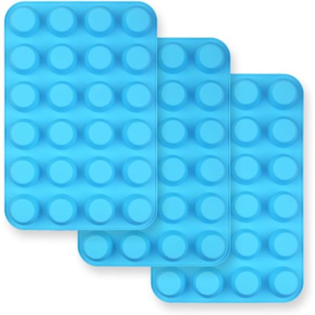 Sett med 3 Non-Stick Silikon Mini Muffinformer for 24 Muffins, Cupcakes og Paier - Blå