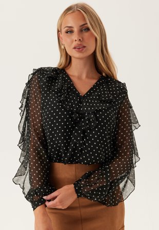 VILA Viharley L/S Top Black AOP:WHITE DOTS Klær