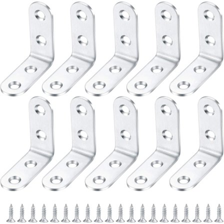 10 stk. L-formet hjørnebrakett i rustfritt stål, høyre vinkel brakett, 90 graders hjørnekoblinger for hyller, møbler med skruer