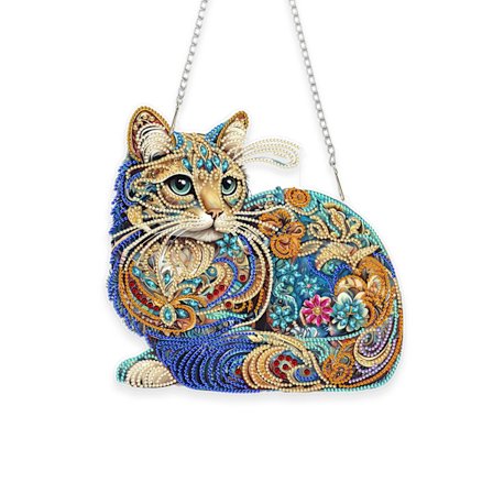 Diamantbroderi Hængekit til Voksne, Katte Design, Specialformet DIY Gemmestensmaleri med 23,9x24,4 cm Akrylvedhæng til Væg- og Vinduesdekoration