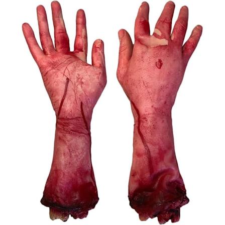 2 kpl Halloween-v ri k sivarsi rekvisiitta, pelottava irti leikattu k si, pelottava v ri verinen k si kummitustaloon Halloween-juhliin