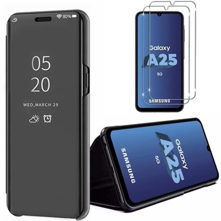 Beskyttelsesskal - BOOLING - Smart Flip Cover - Sort - til Samsung Galaxy A25 5G - Stødabsorberende - 2 Tempererede Glaser
