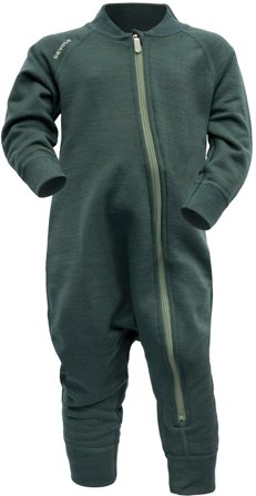 Devold Nibba Merino Playsuit Baby vauvojen villahaalari, tummanvihreä