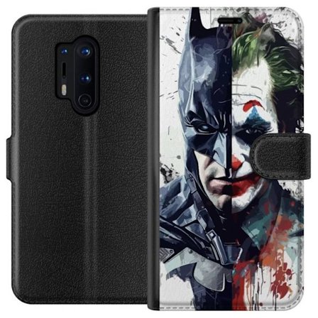 Yhteensopiva Lompakkokotelo OnePlus OnePlus 8 Pro Jakettu muotokuva Batmanista ja Jokerista dramaattisessa kuvituksessa, kuvankaunis supersankariteema