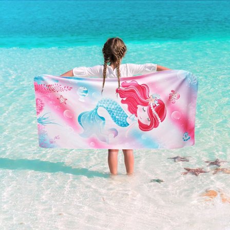 Havfrue Strandhåndkle for Barn - 70x150cm Havfrue Håndklær for Jenter Hurtigtørkende Badehåndkle Strandteppe Ultr