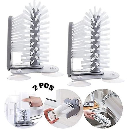 Køkkenbørste 2 stk. Flaskevasker Dobbeltsidet Sugning