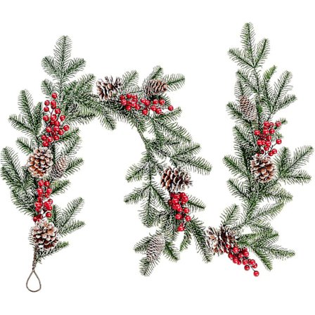 6ft Konstgjord Julgran Girlang Med Röda Bär Gren Kotte Vintergrönska Girlang För Semester Mantel Spis