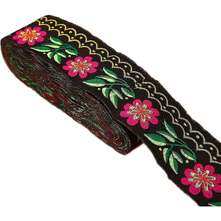 7 Meter Margueritblade På Bølger Jacquard Bånd Blomsterbroderet Vævet Kantbånd (sort)