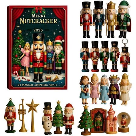 Nøddeknækker Julekalender 2025 – 24 Dages Jule Nedtælling med Figurer & Julepynt