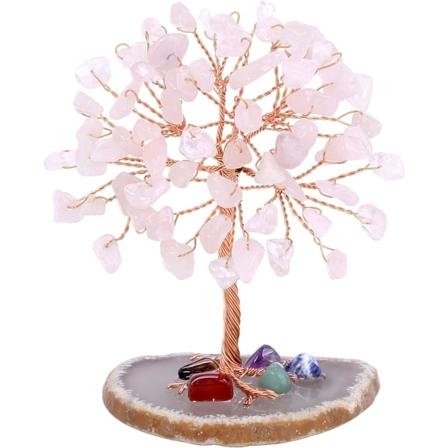 Elämänpuu luonnonkivi, 9-10cm (vaaleanpunainen) Kristallipuu Täydellinen kristallipuu Koristelahja Chakra Reiki -lahja Kotitoimiston pöytäkoristelahja