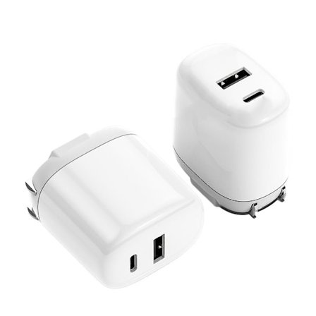 Kompatibel multifunktionell USB-väggladdare, flerfärgad kompakt, med typ-c+usb-laddare och Pd-kabel för hem, kontor och resor (2 st) (vit)