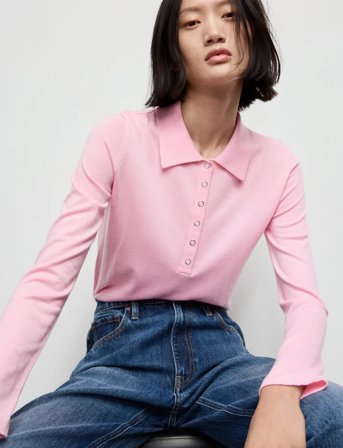 Mango Long-Sleeved Polo-Neck Sweater - Pink - M