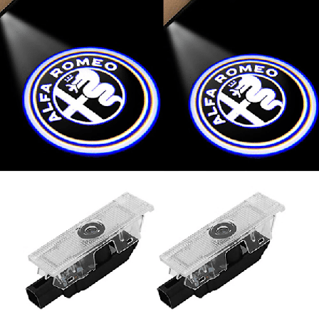 Sæt af 2 C#Car Projektionsdør Alfa Romeo Logo Belysning Billedør Begyndere LED Belysning Velkomst Projektionslys