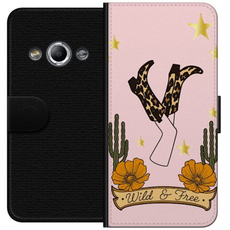 Yhteensopiva Lompakkokotelo Samsung Galaxy Xcover 3 Wild and Free saappaat leopardiprintti cowboy läntinen kaktus tähdet kukat maa retro juliste tai
