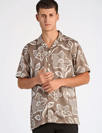 Lindbergh Aop Lyocell Shirt S/S - Beige - S