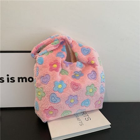 Plysj fluffy veske stor kapasitet plysj underarmsveske håndveske fluffy skulderveske blomst fluffy vesker