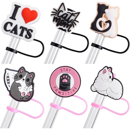 10 mm 6 stk Katte Silikon Sugerørbeskyttere for Stanley Cup Gjenbrukbare Søte Rosa Drikkestrå Topper Tilbehør Portable Beskyttelsesplugger 