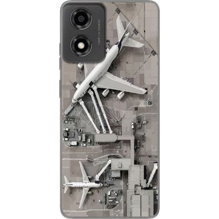 Yhteensopiva Puhelinkuori Motorola Motorola Moto E14 Lentokenttä yläpuolelta suurilla matkustajalentokoneilla kiitotien reunalla, yksityiskohtainen