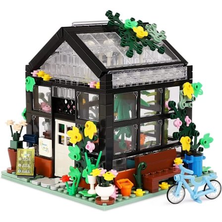 Blomsterhus Modell Byggsats, Kreativ DIY Blomvänlig Hus Byggnad med LED Belysningssats för Barn (579 Bitar)