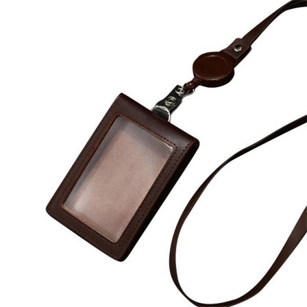 Læder kortholder med transparent vindue, kortbeskytter, badgeholder med snøre Kaffe