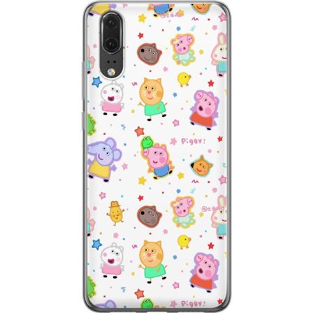 Kompatibel Mobilcover til Huawei P20 Farverige tegneserie dyrekarakterer i en legende stil med stjerner og prikker på en lys baggrund