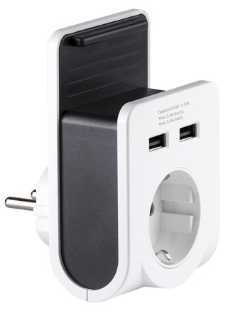 Gelia 4000060231 Ladestasjon 1-veis og 2 x USB med holder, Strømbrytere & vegguttak