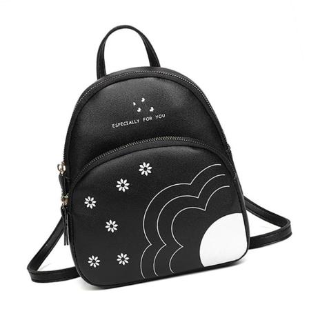 Kvinnor Mini Ryggsäck Blomma Print PU Enfärgad Telefon Organizer Black