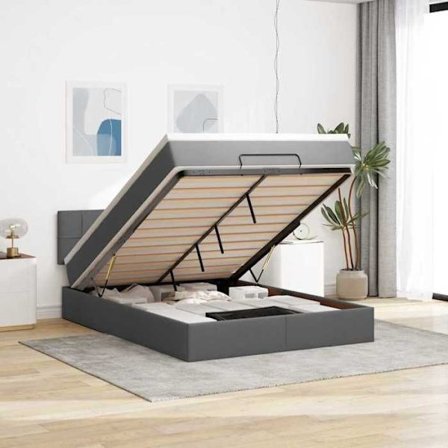 Maison Exclusive - Ottoman säng med madrass och LED mörkgrå 140x200 cm tyg