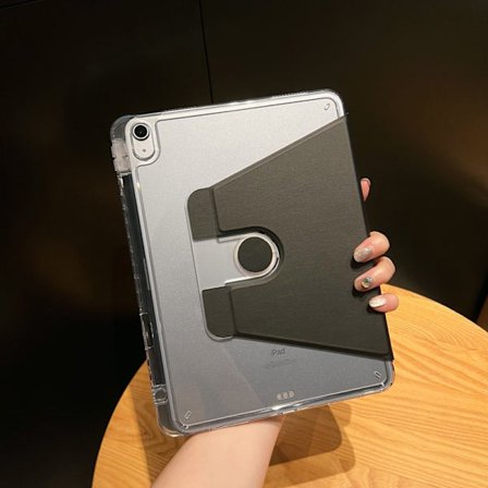 Fodral för iPad 2018/2017 Air/Air 2/9.7" Svart Transparent Ram Roterande Trifold