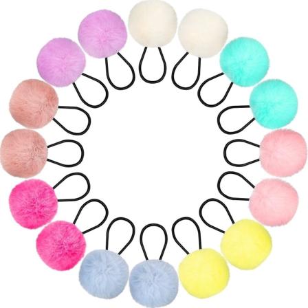 16 stk. Pom-Hårbånd med Pompom-Bolde Elastiske Hårbånd Pelsbolde Fluffy Hestehaleholdere til Kvinder Piger Børn Hårtilbehør, 8 Farver