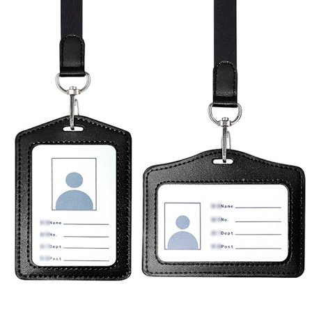2-pack Läder ID-kortshållare, Vertikala / Horisontella ID-kortshållare med ID-fönster, Arbetsnamnskortsfodral