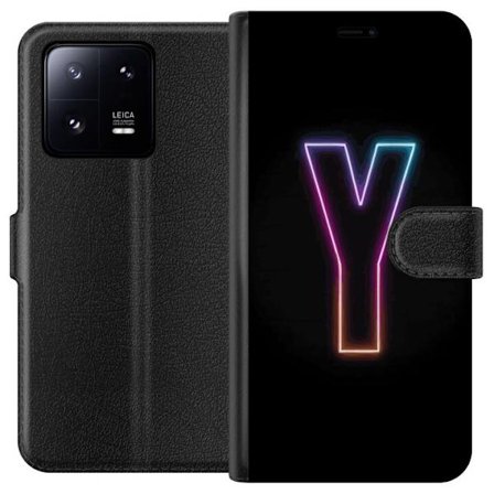 Yhteensopiva Lompakkokotelo Xiaomi Xiaomi 13 Pro Minimalistinen neonkirjain Y värinvaihtuvassa valossa mustaa taustaa vasten