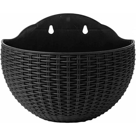 Väggmonterad blomkruka, konstgjord rottingblomkruka, balkongstaket utomhus hängande blomkruka, balkong hängande blomkruka, kruka - Svart