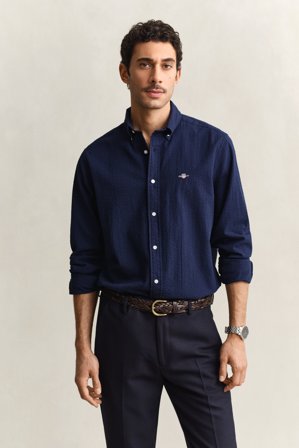 GANT Herren Regular Fit Seersucker Hemd (M) Blau