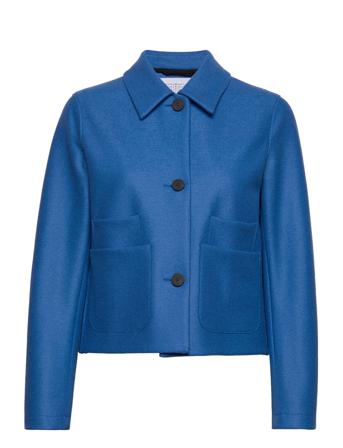 Women Blouson Light Pressed Wool Ulljacka Jacka Blå Harris Wharf London