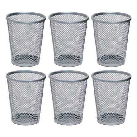 6 kpl Kynäteline Metalliverkko Kynätelineet Pyöreä Muoto Pöytätoimistoon Säiliö Kynäjärjestäjä, 10,8 * 9 cm, hopeanvärinen