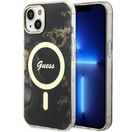 Guess GUHMP14SHTMRSK iPhone 14 6,1" svart/svart hardcase Golden Marble MagSafe