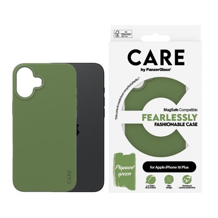 CARE by Panzer Fashionable Case Green w. MagSafe iPhone 16 Plus PanzerGlass - High quality tempered glass screen protector
