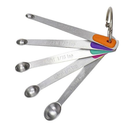 5 stk./sæt Mini måleske farverig silikone rustfrit stål langt håndtag fødevarekvalitet præcis måleske køkkenredskaber