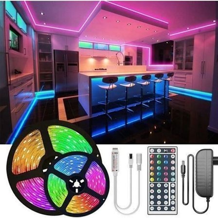 LED-stripe 10m 5050RGB med 44-tasters fjernkontroll Flerfarget forbedret lys dekorasjon for hjem soverom, QE12760