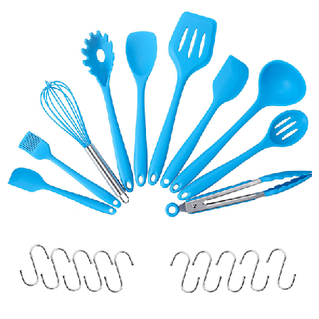 20 st Silikon Köksredskap, Matlagningsverktygsset Värmebeständiga Silikon Köksredskap, Non-Stick Köksbakningsverktyg 10 Set + 10 S Krokar - blå