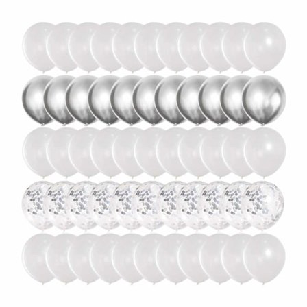 50-pack Ballonger Vit Silver Metallic Konfettiballonger