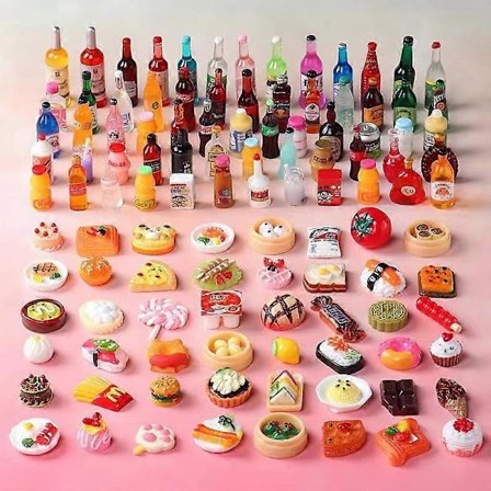 100 stk. Miniature Madmodel til Dukkehus, Mini Mad Drikke Flaskeform Legetøj, Dukkehus Tilbehør, Køkken Mad Legetøj til Voksne Teenagere Børn