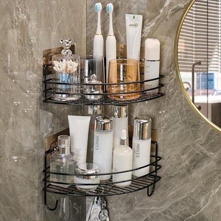 2 stk Luksuriøse Metallhjørnehyller - Veggmonterte, Malt Finish for Kjøkken & Bad - Perfekt for Kosmetikk, Skjønnhetspleie_TF_TF